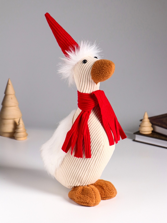 Интерьерная кукла текстильная «Гусь в красном колпаке и шарфе», 19×9.5×32 см - Фото 1