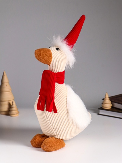 Интерьерная кукла текстильная «Гусь в красном колпаке и шарфе», 19×9.5×32 см