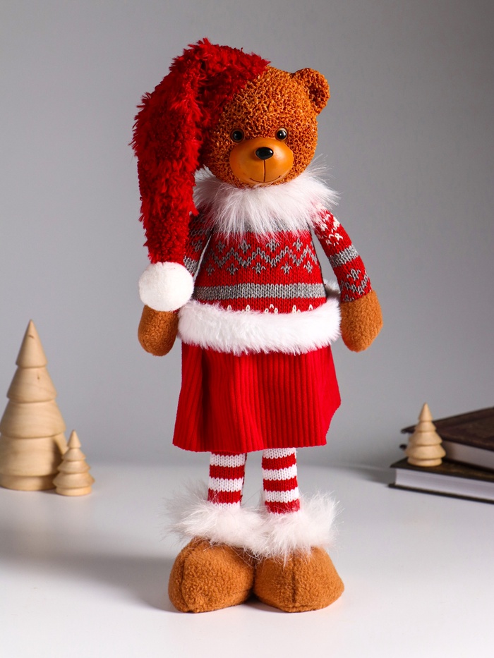 Интерьерная кукла текстильная «Медведица в зимнем наряде и колпаке», 14×8.5×45 см - Фото 1