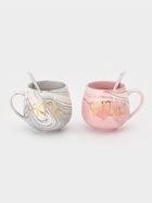 Парные кружки «MR и MS», набор 2 шт., 300 мл, с ложкой, керамика, серый, розовый - Фото 2