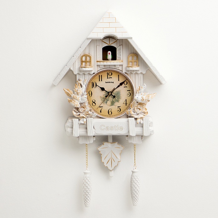 УЦЕНКА Часы настенные интерьерные большие с кукушкой «Замок с птицами», плавный ход, 63×8×32 см - Фото 1