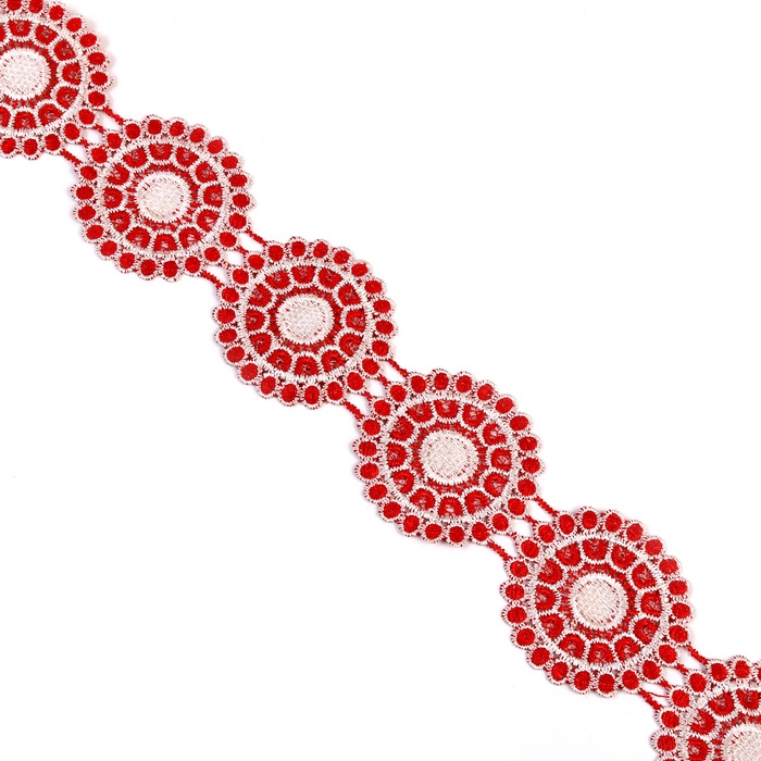 Тесьма Круги бежево-красные 6.5 см, в упаковке 27.5 м - Фото 1