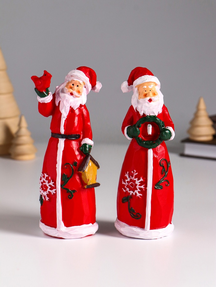Фигурка полистоун «Дед Мороз в красном кафтане с венком или домиком», 5×4.5×14 см, МИКС - Фото 1