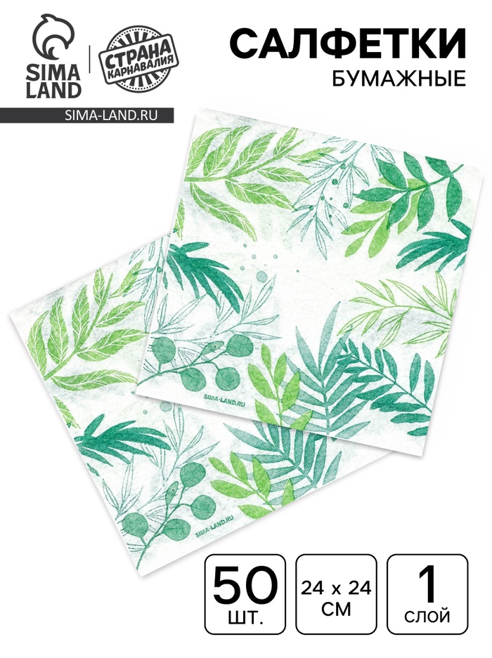 Салфетки бумажные однослойные «Узоры природы», 24×24 см, 50 шт. - Фото 1