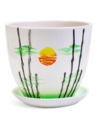 Горшок для цветов «Азия», 5 л, d=22 см, h=19.5 см, с поддоном, керамика, белый - Фото 2