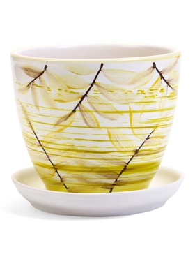 Горшок для цветов «Тропики », 1 л, d=15 см, h=13 см, с поддоном, керамика, белый