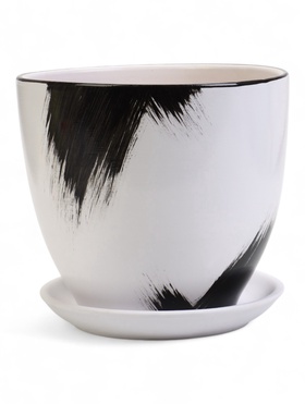 Горшок для цветов «Штрих», 5 л, d=22 см, h=19.5 см, с поддоном, керамика, белый