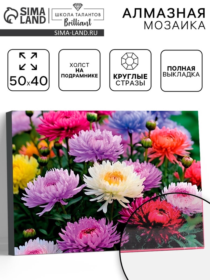 УЦЕНКА Алмазная вышивка полное заполнение «Астры», на раме, 40×50 см - Фото 1