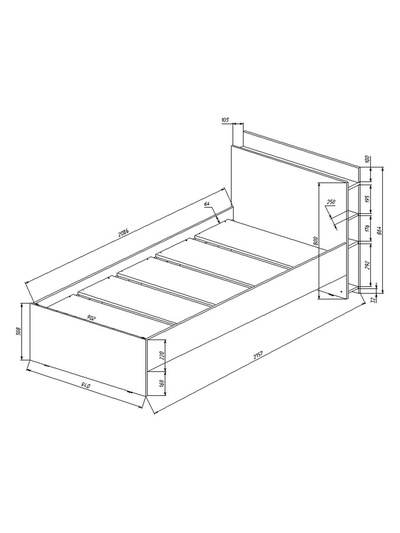 Кровать односпальная «Йорк», спальное место 900×2000 мм, цвет серый шифер/дуб делано