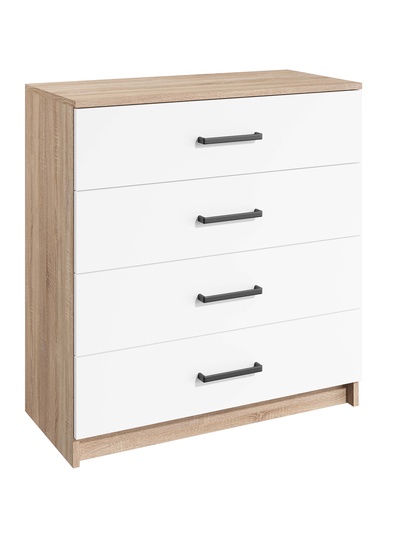 Комод напольный, 4 ящика, 800×378×856 мм, цвет дуб сонома/белый