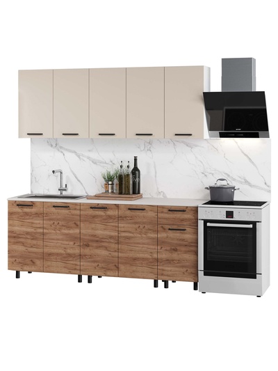 Кухня прямая, с столешницей, 2000 мм, цвет дуб крафт табачный/сатин