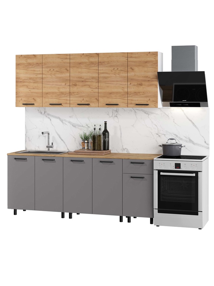 Кухня прямая, с столешницей, 2000 мм, цвет дуб золотой крафт/серый шифер - Фото 1