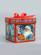 Подарочная новогодняя коробка крышка-дно с атласной лентой 17×17×17 см - фото 116600138