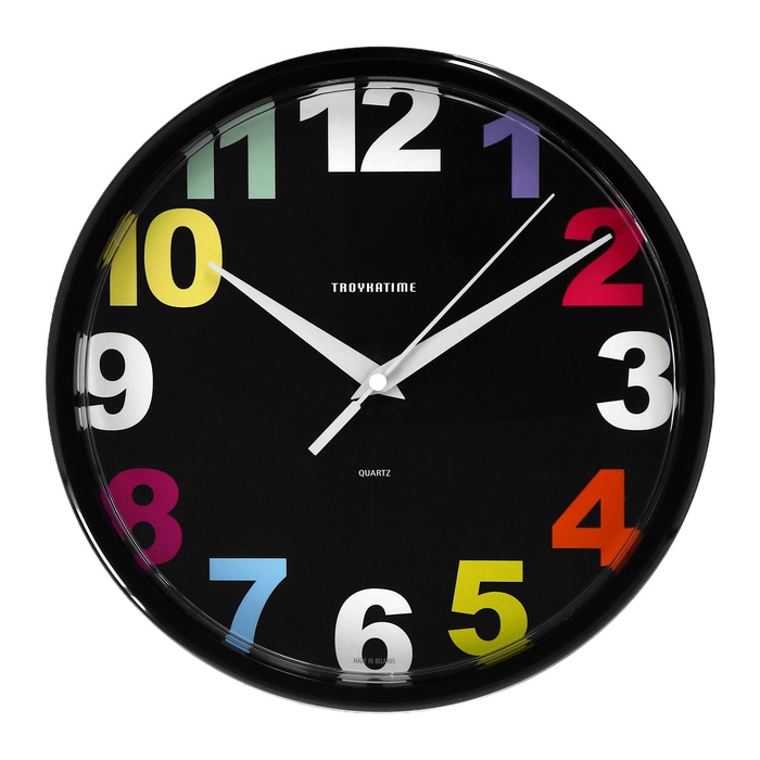 УЦЕНКА Часы настенные, серия: Детские, «Радужные цифры», d=23 см, черный обод - Фото 1
