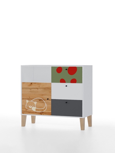 Комод напольный Story «Коты и овалы», 3 ящика, с дверью, 1000×470×940 мм, цвет чёрный