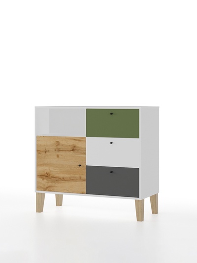 Комод напольный Story «Коты и овалы», 3 ящика, с дверью, 1000×470×940 мм, цвет чёрный