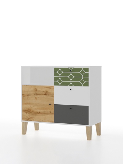 Комод напольный Story «Коты и овалы», 3 ящика, с дверью, 1000×470×940 мм, цвет чёрный