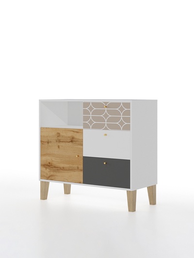 Комод напольный Story «Коты и овалы», 3 ящика, с дверью, 1000×470×940 мм, цвет золото