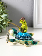 Фигурка полистоун лак «Лягуха рыбачит, сидя на черепахе», 12.5×11.5×9.7 см - Фото 4