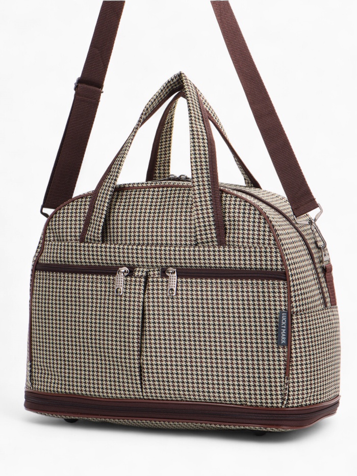 Сумка дорожная Lucky Mark на молнии, 3 наружных кармана, с увеличением, длинный ремень, бежевый/коричневый - Фото 1