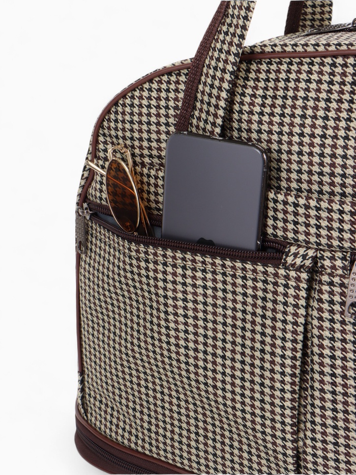 Сумка дорожная Lucky Mark на молнии, 3 наружных кармана, с увеличением, длинный ремень, бежевый/коричневый