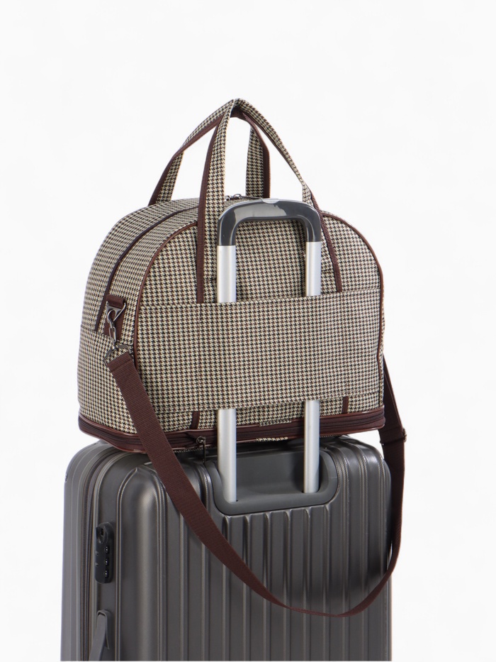 Сумка дорожная Lucky Mark на молнии, 3 наружных кармана, с увеличением, длинный ремень, бежевый/коричневый