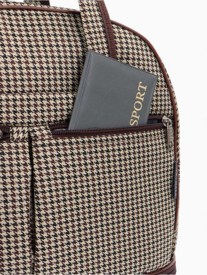 Сумка дорожная Lucky Mark на молнии, 3 наружных кармана, с увеличением, длинный ремень, бежевый/коричневый