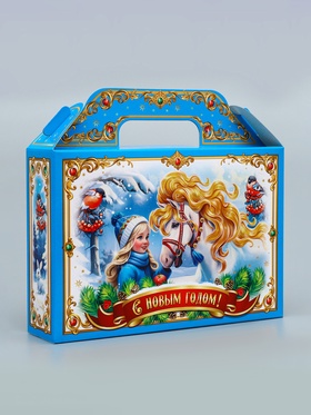 Коробка подарочная новогодняя «Тройка» голубая 26×23×7 см