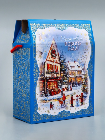 Коробка подарочная новогодняя, голубая, для сладких подарков, 20×10×26.5 см