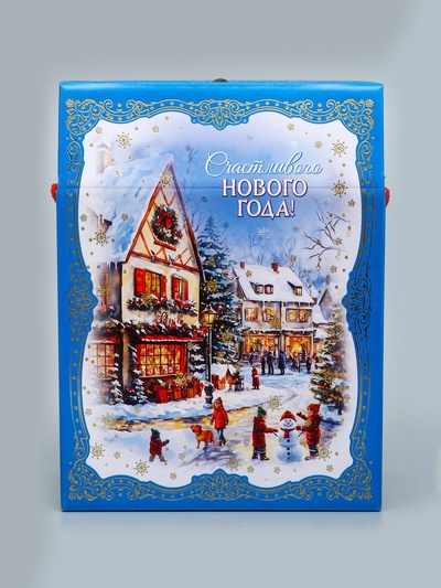 Коробка подарочная новогодняя, голубая, для сладких подарков, 20×10×26.5 см
