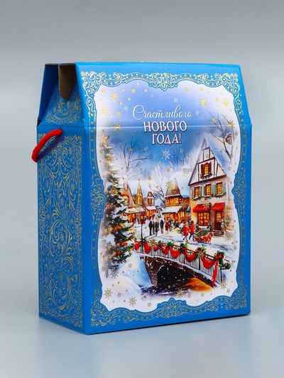 Коробка подарочная новогодняя, голубая, для сладких подарков, 20×10×26.5 см