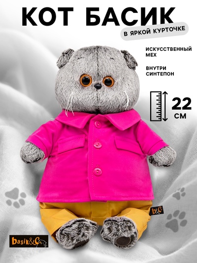 Мягкая игрушка «Кот Басик» в яркой курточке, 22 см