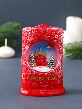 Свеча декоративная «Снежное Рождество» 7×4×10.5 см, красный