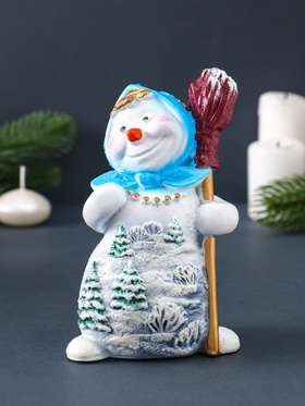 Свеча декоративная «Снеговик с метлой» 8×6.5×14 см, голубой