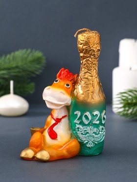 Свеча декоративная «Лошадка с шампанским» 6×6×12.5 см, золотой