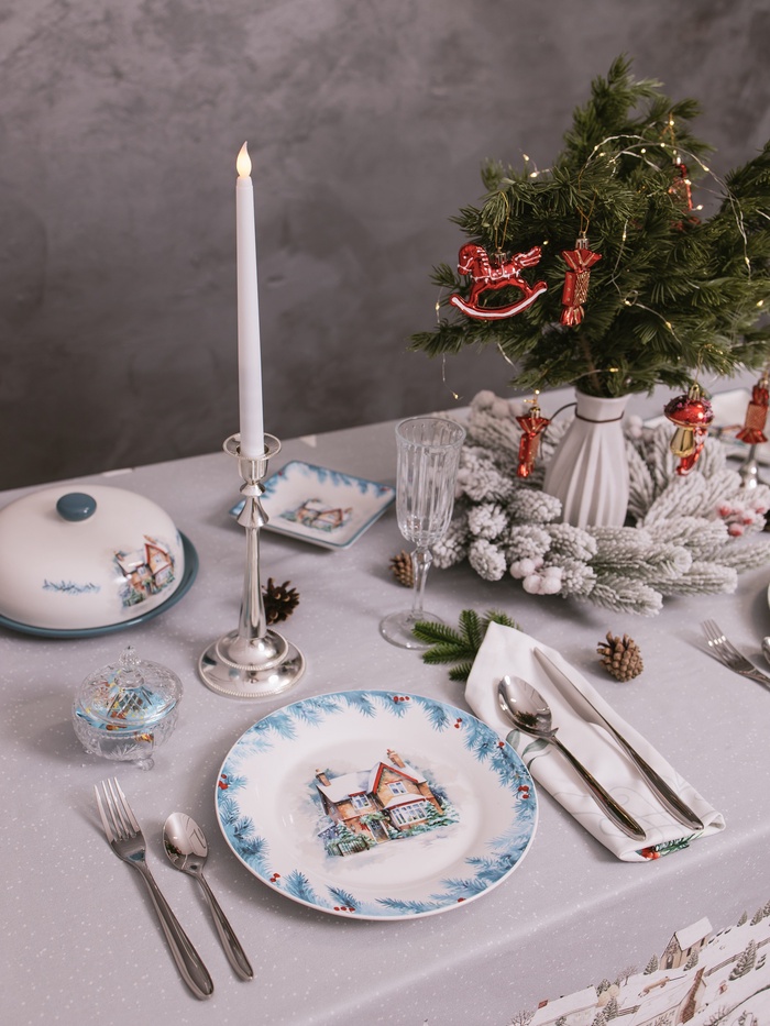 Тарелка новогодняя Доляна «Зимний вечер», d=25.5 см, фарфор, белая - фото 117879086