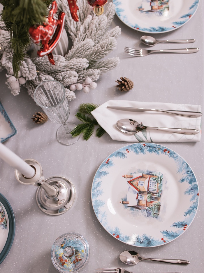 Тарелка новогодняя Доляна «Зимний вечер», d=25.5 см, фарфор, белая - фото 117879087