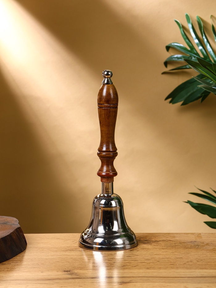 Колокольчик «Серебряный звон», 8×8×24 см, алюминий, с деревянной ручкой - Фото 1