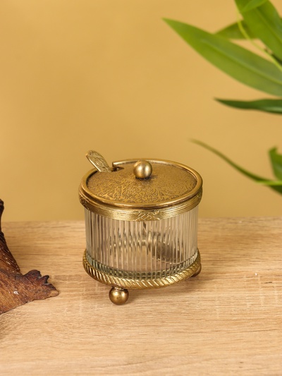 Сахарница с ложечкой «Сластёна», латунь, стекло, 7×7×7.6 см