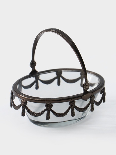 Стеклянная ваза с ручкой «Богемия», 14.5×13.5×11.5 см, стекло, латунь