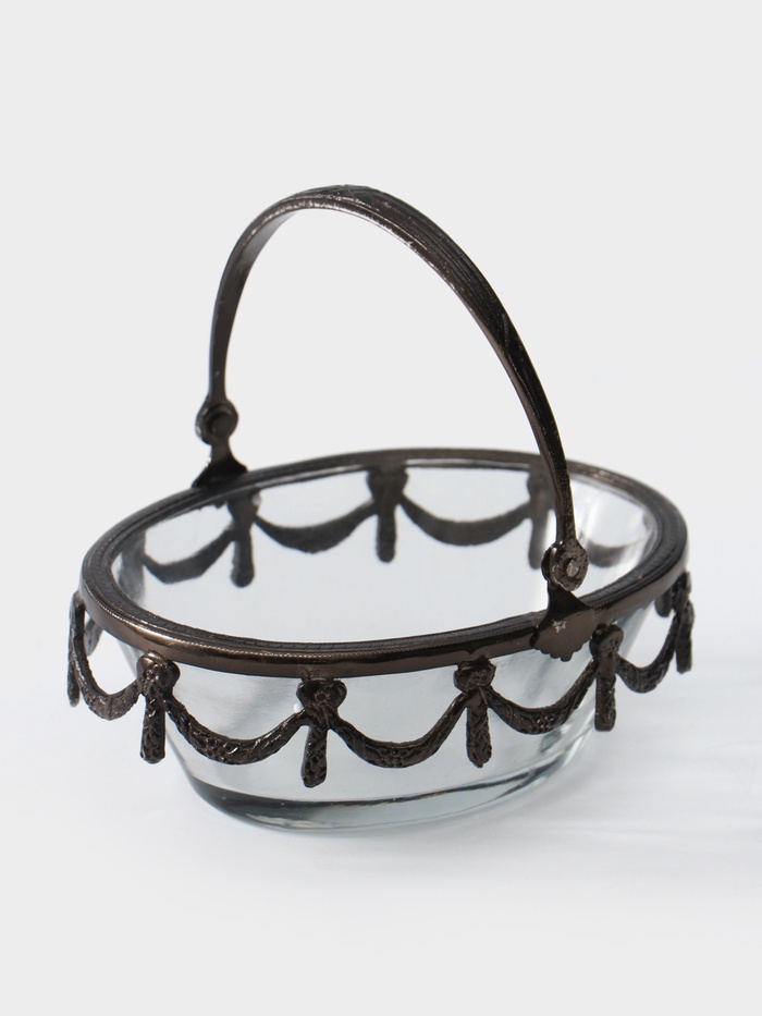 Стеклянная ваза с ручкой «Богемия», 14.5×13.5×11.5 см, стекло, латунь - Фото 1