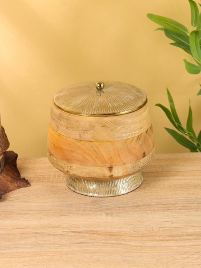 Конфетница с крышкой «Грильяж», 17.5×17.5×18 см, алюминиевая с манговым деревом