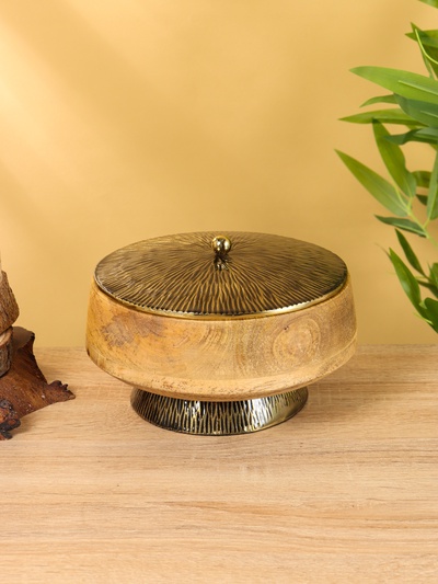 Конфетница с крышкой «Щербет», 19×19×12 см, алюминиевая с манговым деревом