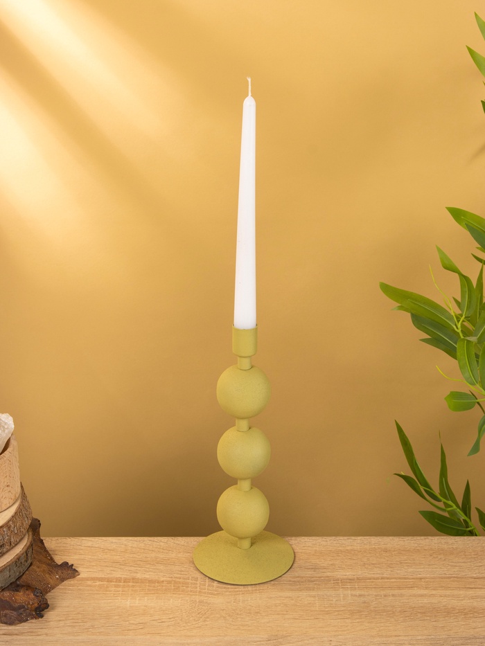 Подсвечник на 1 свечу текстурный «Оливковый», с 3 сферами, 10×10×25 см - Фото 1