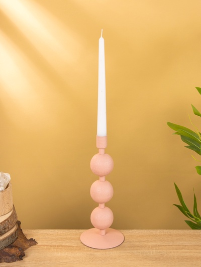 Подсвечник на 1 свечу текстурный «Пудровый розовый», с 3 сферами, 10×10×25 см