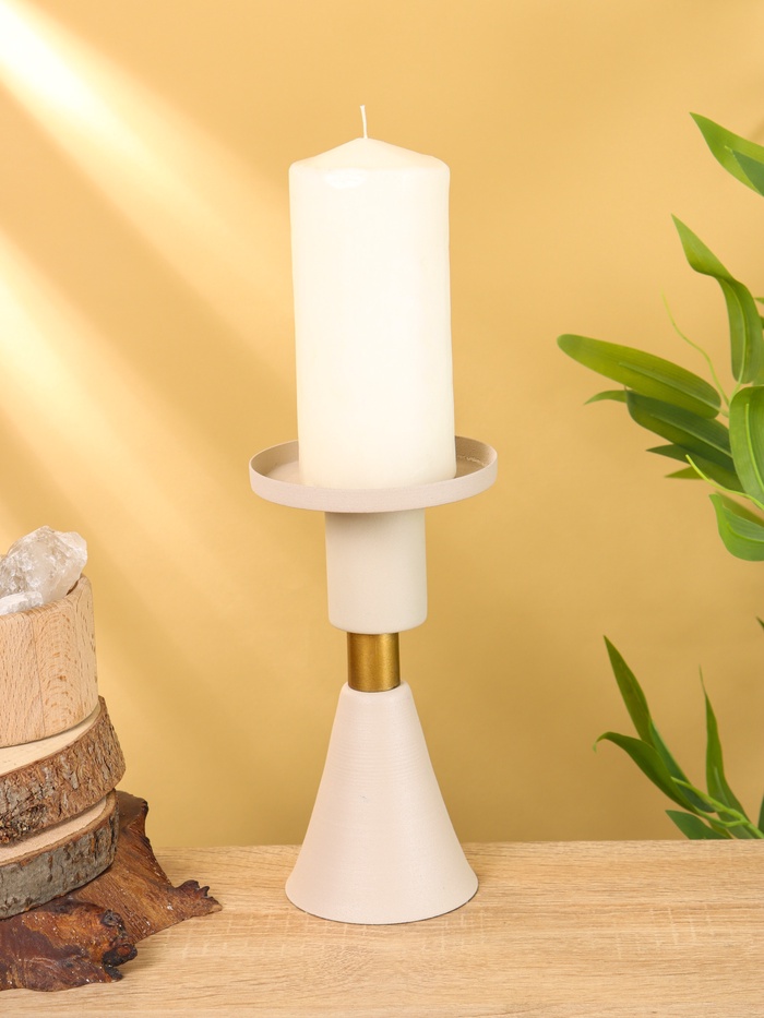 Подсвечник на 1 свечу текстурный «Бежевый», 10.5×10.5×19.5 см - Фото 1