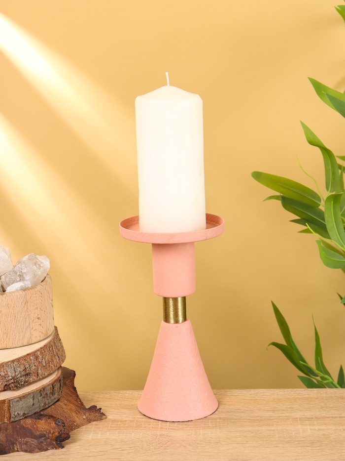 Подсвечник на 1 свечу текстурный «Пудровый», 10.5×10.5×19.5 см - Фото 1