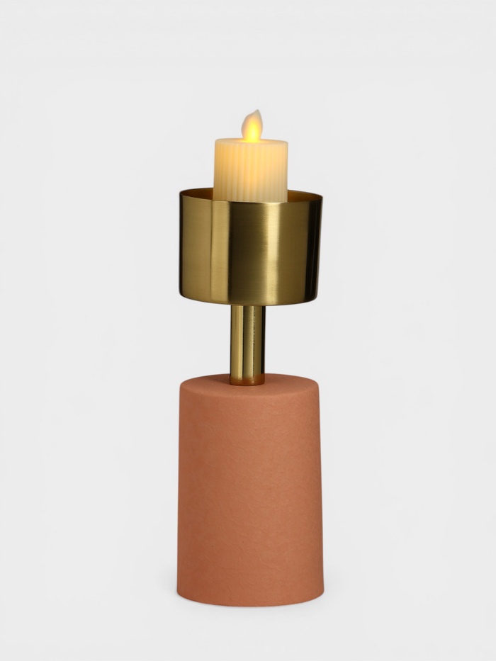 Подсвечник на 1 свечу «Кубок», 10×10×28.5 см, пудровый с золотом