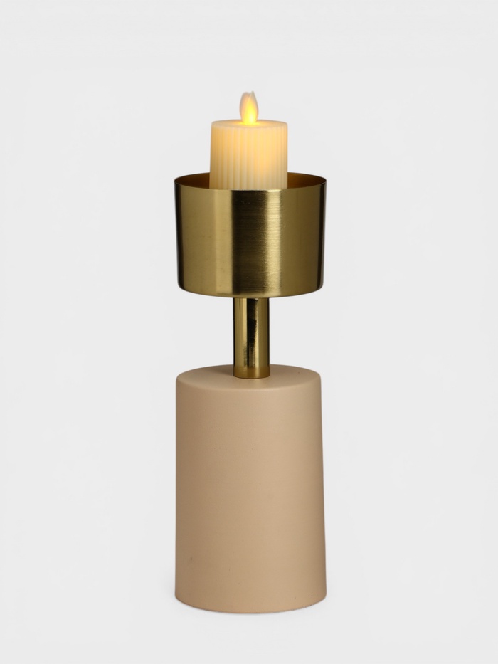 Подсвечник на 1 свечу «Кубок», 10×10×28.5 см, кремовый с золотом