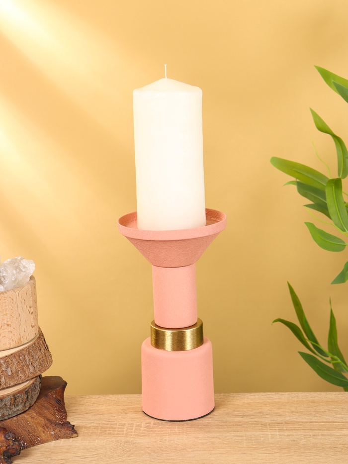 Подсвечник на 1 свечу текстурный «Пудровый», 10.5×10.5×20 см - Фото 1